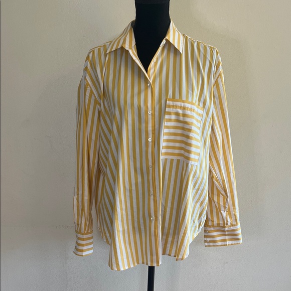 AYR Yellow and White Striped Button Down Shirt - Picture 1 of 6